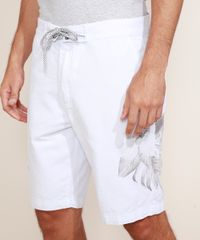 Bermuda-de-Sarja-Masculina-Reta-Floral-com-Cordao-e-Bolsos-Branca-9972948-Branco_1