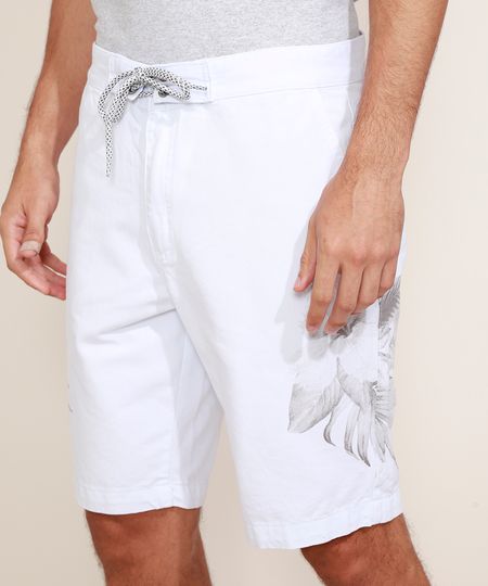 Bermuda-de-Sarja-Masculina-Reta-Floral-com-Cordao-e-Bolsos-Branca-9972948-Branco_1