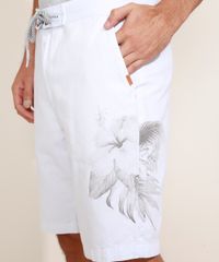 Bermuda-de-Sarja-Masculina-Reta-Floral-com-Cordao-e-Bolsos-Branca-9972948-Branco_4
