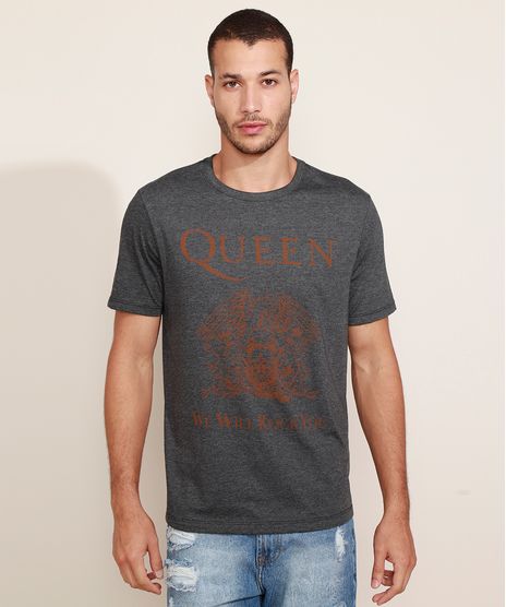 Camiseta-Masculina-de-Banda-Queen--We-Will-Rock-You--Manga-Curta-Gola-Careca-Cinza-Mescla-Escuro-9961755-Cinza_Mescla_Escuro_1