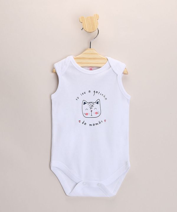Body Infantil Gatinha Sem Manga Off White 6-9