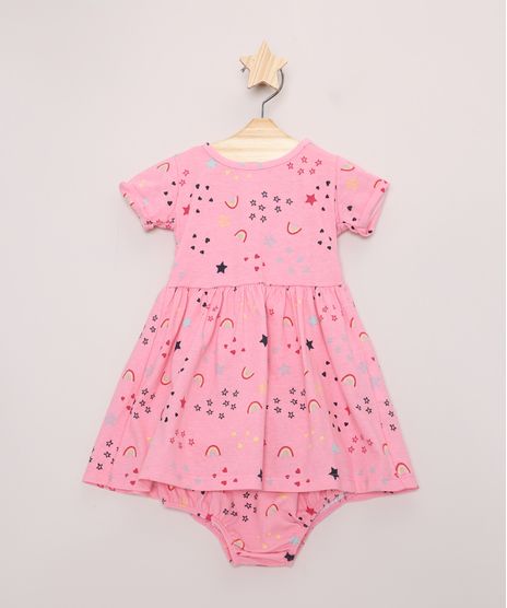 Vestido-Infantil-Estampado-Arco-Iris-Manga-Curta---Calcinha-Rosa-9970655-Rosa_1