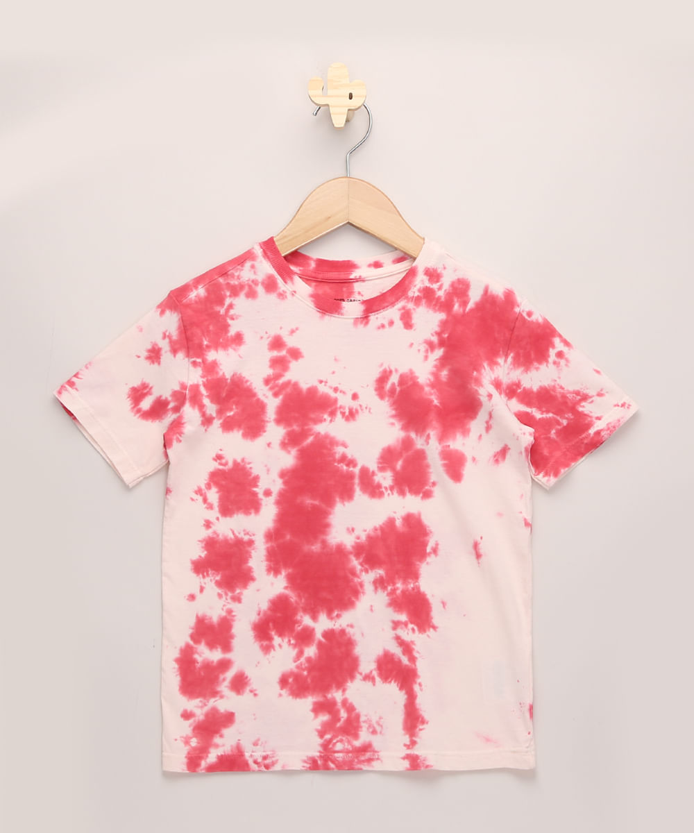Camiseta Infantil Estampada Tie Dye Manga Curta Rosa