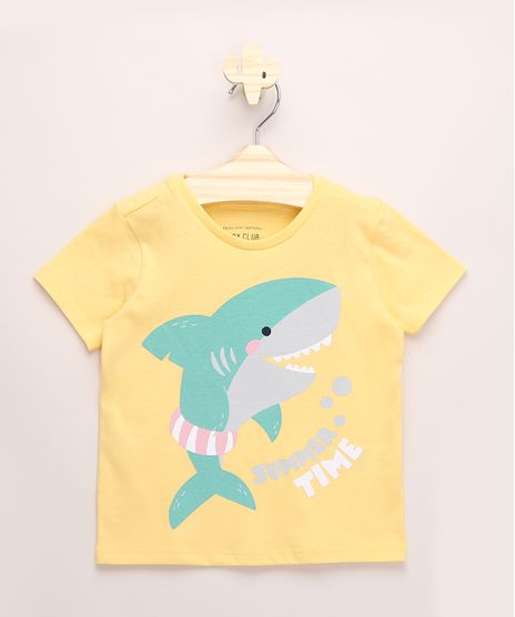 Camiseta-Infantil-Tubarao-com-Boia-Manga-Curta-Amarela-9963730-Amarelo_1