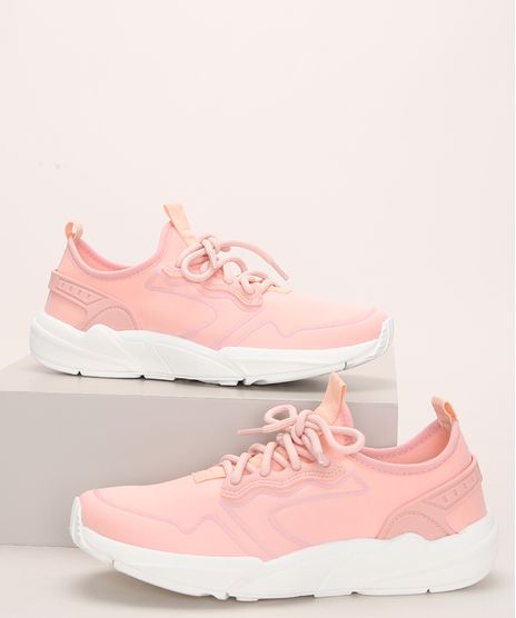 Tenis-de-Neoprene-Feminino-Oneself-Chunky-Sneaker-com-Cadarco-Coral-9972828-Coral_1