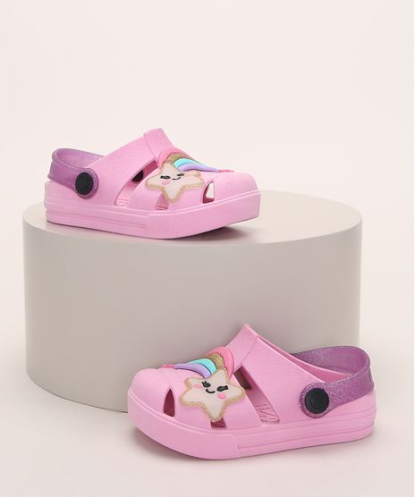Babuche-Infantil-LueLua-Estrela-e-Arco-Iris-com-Glitter-Rosa-9974387-Rosa_1