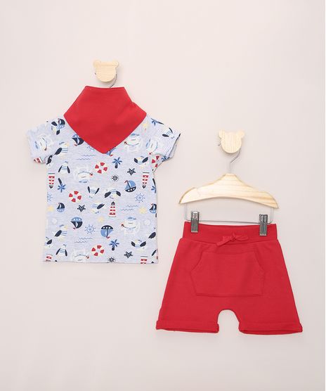 Conjunto-Infantil-de-Camiseta-Estampada-Barco-Manga-Curta-Cinza-Mescla---Bermuda-de-Moletom---Babador--Vermelho-9968233-Vermelho_1