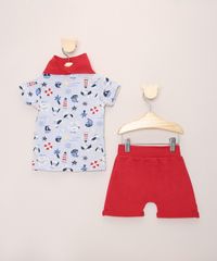 Conjunto-Infantil-de-Camiseta-Estampada-Barco-Manga-Curta-Cinza-Mescla---Bermuda-de-Moletom---Babador--Vermelho-9968233-Vermelho_2