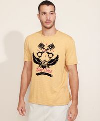 Camiseta-Masculina-Aguia--Stay-Wild--Flocada-Manga-Curta-Gola-Careca-Mostarda-9974485-Mostarda_1