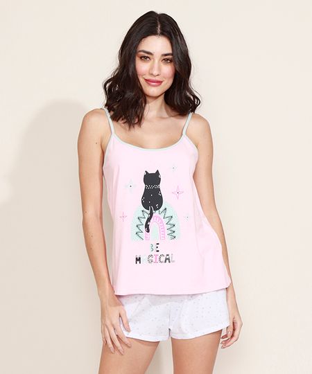 Pijama-Feminino-Gatinho-com-Poa-Alca-Fina-Rosa-9966059-Rosa_1