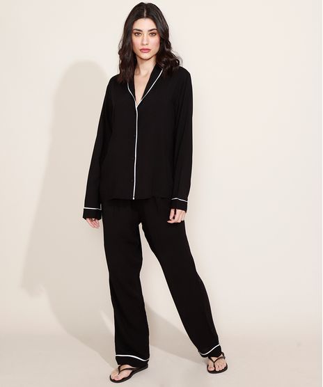 Pijama-Feminino-Camisa-com-Vivo-Contrastante-Manga-Longa-Preto-9966953-Preto_1