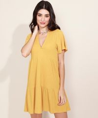 Vestido-Feminino-Curto-Canelado-com-Babado-e-Amarracao-Manga-Curta-Mostarda-9960949-Mostarda_5
