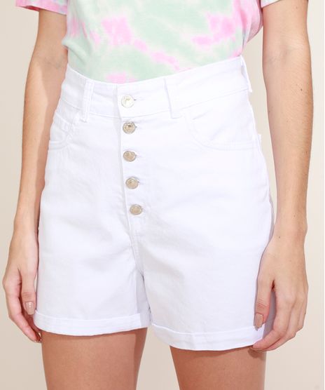Short-de-Sarja-Feminino-Hot-Pant-Cintura-Alta-com-Botoes-Branco-9971591-Branco_1