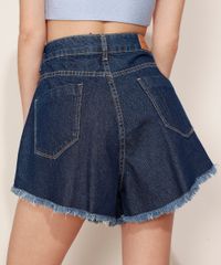 Short-Jeans-Feminino-Sawary-Gode-Cintura-Alta-com-Pregas-e-Barra-Desfiada-Azul-Escuro-9974666-Azul_Escuro_2