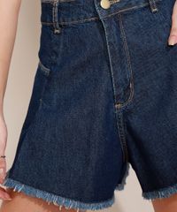 Short-Jeans-Feminino-Sawary-Gode-Cintura-Alta-com-Pregas-e-Barra-Desfiada-Azul-Escuro-9974666-Azul_Escuro_4