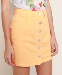 Saia-de-Sarja-Feminina-Curta-com-Botoes-Laranja-Claro-9971214-Laranja_Claro_1
