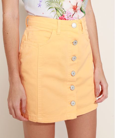 Saia-de-Sarja-Feminina-Curta-com-Botoes-Laranja-Claro-9971214-Laranja_Claro_1
