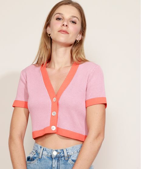 Cardigan-de-Trico-Feminino-Mindset-Cropped-Bicolor-Manga-Curta-Decote-V-Rosa-Escuro-9978893-Rosa_Escuro_1