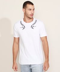 Camiseta-Masculina-com-Bordado-de-Passaros-Manga-Curta-Gola-Careca-Branca-9966821-Branco_1