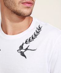 Camiseta-Masculina-com-Bordado-de-Passaros-Manga-Curta-Gola-Careca-Branca-9966821-Branco_4