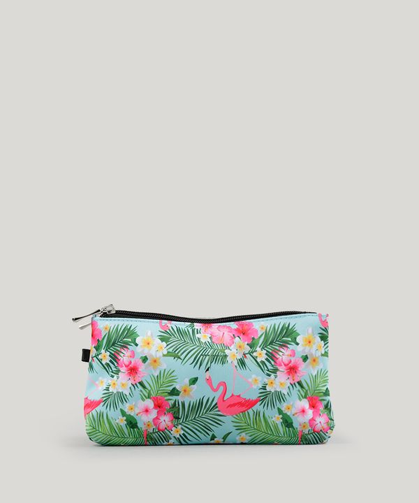 Nécessaire Estampada de Folhagens e Flamingos Verde Claro Único