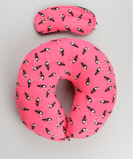 Kit-de-Apoio-de-Cabeca---Tapa-Olho-Estampado-de-Papagaios-Pink-8977147-Pink_1