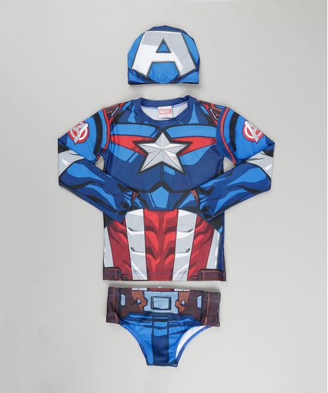 Conjunto-de-Camiseta-Sunga-e-Toca-Capitao-America-com-Protecao-UV-50--Azul-8797483-Azul_1