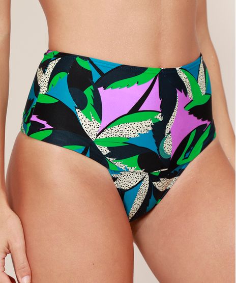 Biquini-Calcinha-Hot-Pant-2-x-1-Estampado-de-Folhagem-Protecao-UV50--Multicor-9971924-Multicor_1