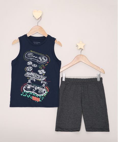 Conjunto-Infantil-de-Regata-Video-Game-Azul-Marinho---Bermuda-de-Moletom-Cinza-Mescla-Escuro-9968194-Cinza_Mescla_Escuro_1