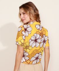 Camisa-Feminina-Estampada-Floral-Onca-com-No-Manga-Curta-Amarela-9964110-Amarelo_2