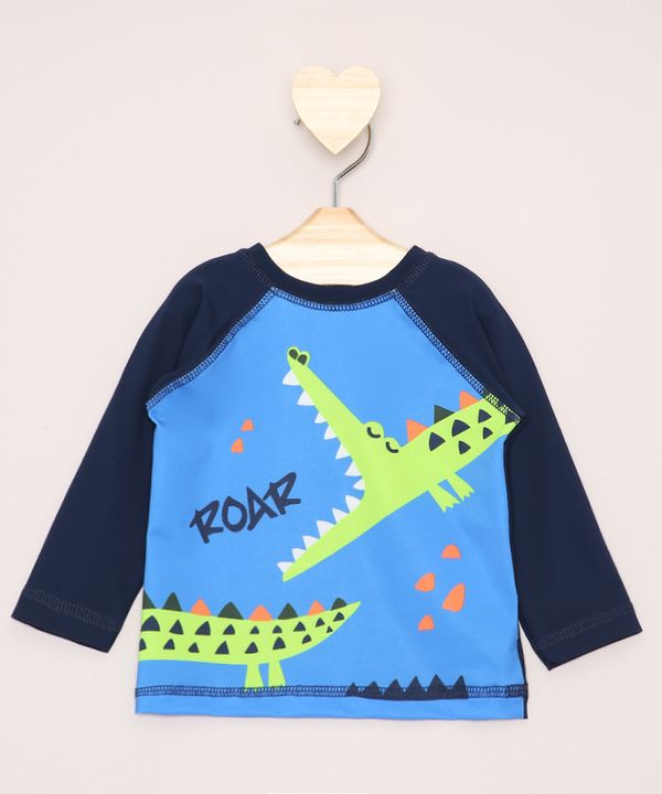 Blusa de Praia Infantil Raglan Jacaré Manga Longa com Proteção UV50+ Azul 1