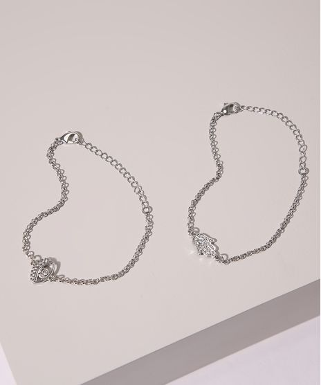 Kit-de-2-Pulseiras-Femininas-com-Pingente-de-Olho-e-Mao-Prateado-9975368-Prateado_1