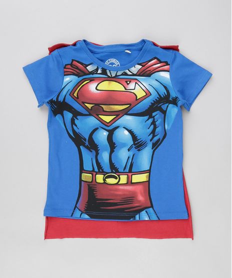 Camiseta-Super-Homem-com-Capa-em-Algodao---Sustentavel-Azul-8523269-Azul_1