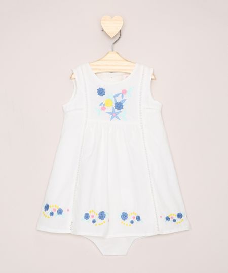 Vestido-Infantil-com-Bordado-Floral-Sem-Manga---Calcinha-Branco-9954543-Branco_1