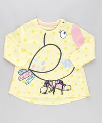 Blusa-Interativa-Passarinho-Estampada-de-Poa-em-Algodao---Sustentavel-Amarelo-Claro-8894807-Amarelo_Claro_1