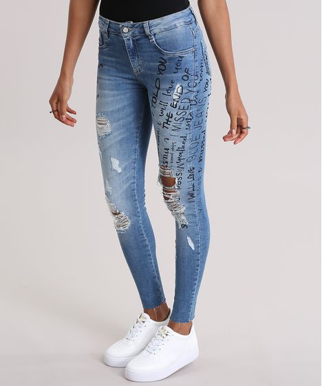 calca jeans estampada