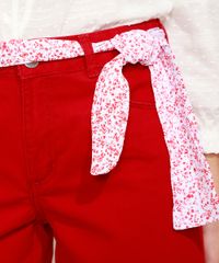 Bermuda-de-Sarja-Feminina-Cintura-Alta-com-Faixa-para-Amarrar-Estampada-Floral-Vermelho-9969117-Vermelho_4