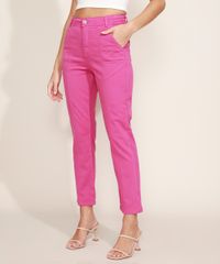 Calca-de-Sarja-Feminina-Reta-Cintura-Alta-com-Recortes-Roxa-9971602-Roxo_1