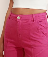 Calca-de-Sarja-Feminina-Reta-Cintura-Alta-com-Recortes-Roxa-9971602-Roxo_4