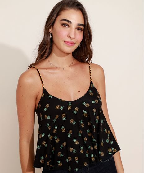 Regata-Feminina-Ampla-Estampada-de-Abacaxi-Alca-de-Corda-Decote-Redondo-Preta-9970034-Preto_1