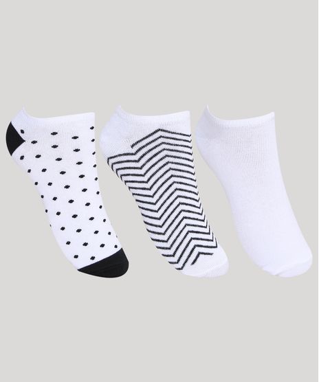 Kit-de-3-Meias-Feminino-Cano-Baixo-Estampado-Poa-e-Listrado-Branco-9971699-Branco_1