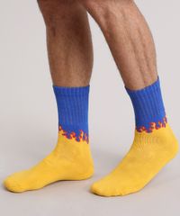 Meia-com-Estampada-de-Chamas-Amarela-9076227-Amarelo_2