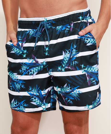 Short-Masculino-Listrado-Floral-com-Cordao-Preto-9906827-Preto_1