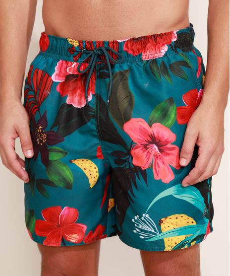 Short-Masculino-Estampado-Floral-com-Cordao-Verde-Escuro-9948159-Verde_Escuro_1