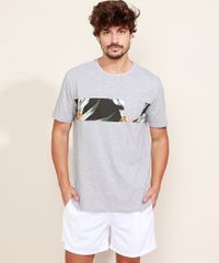 Camiseta-Masculina-Estampada-de-Folhas-Recorte-e-Bolso-Manga-Curta-Gola-Careca-Cinza-Mescla-9970876-Cinza_Mescla_3