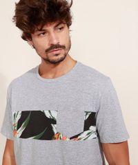 Camiseta-Masculina-Estampada-de-Folhas-Recorte-e-Bolso-Manga-Curta-Gola-Careca-Cinza-Mescla-9970876-Cinza_Mescla_5