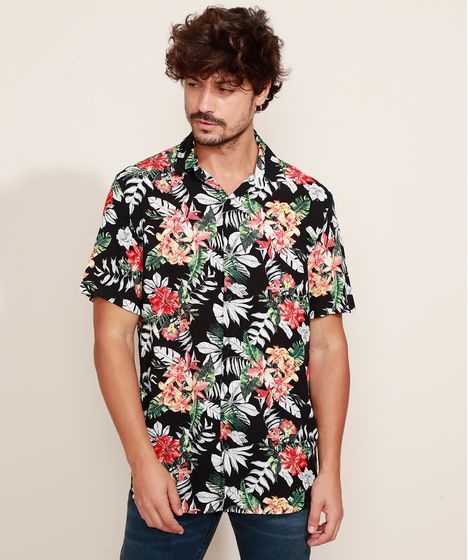 camisa floral manga curta masculina