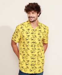 Camisa-Masculina-Estampada-Charlie-Brown-Manga-Curta-Mostarda-9968728-Mostarda_1