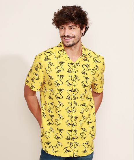 Camisa-Masculina-Estampada-Charlie-Brown-Manga-Curta-Mostarda-9968728-Mostarda_1