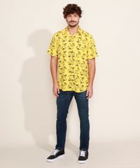 Camisa-Masculina-Estampada-Charlie-Brown-Manga-Curta-Mostarda-9968728-Mostarda_3